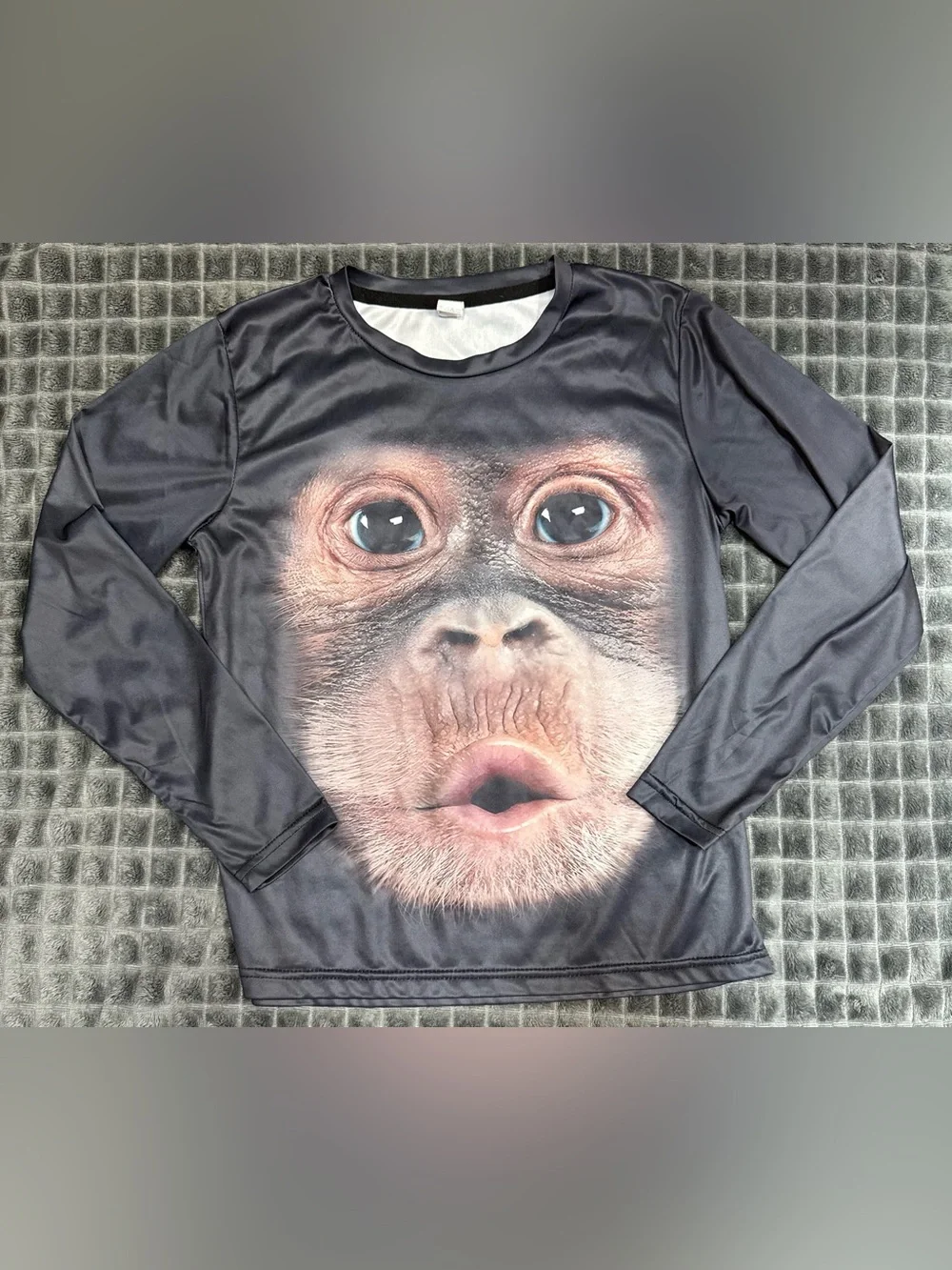 ❤️ 3/$15 Kids Boys XL Graphic Monkey Face Long Sleeve Top - Black 13-14Y (B7)
